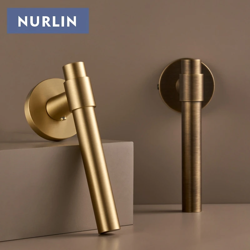 Nurlin massives Messing, stilvoll, schlichter Stil, Antik-Bronze, mattgold, für Zimmer, Badezimmer, Türgriff, Durchgang, Privatsphäre, Einsteckschloss