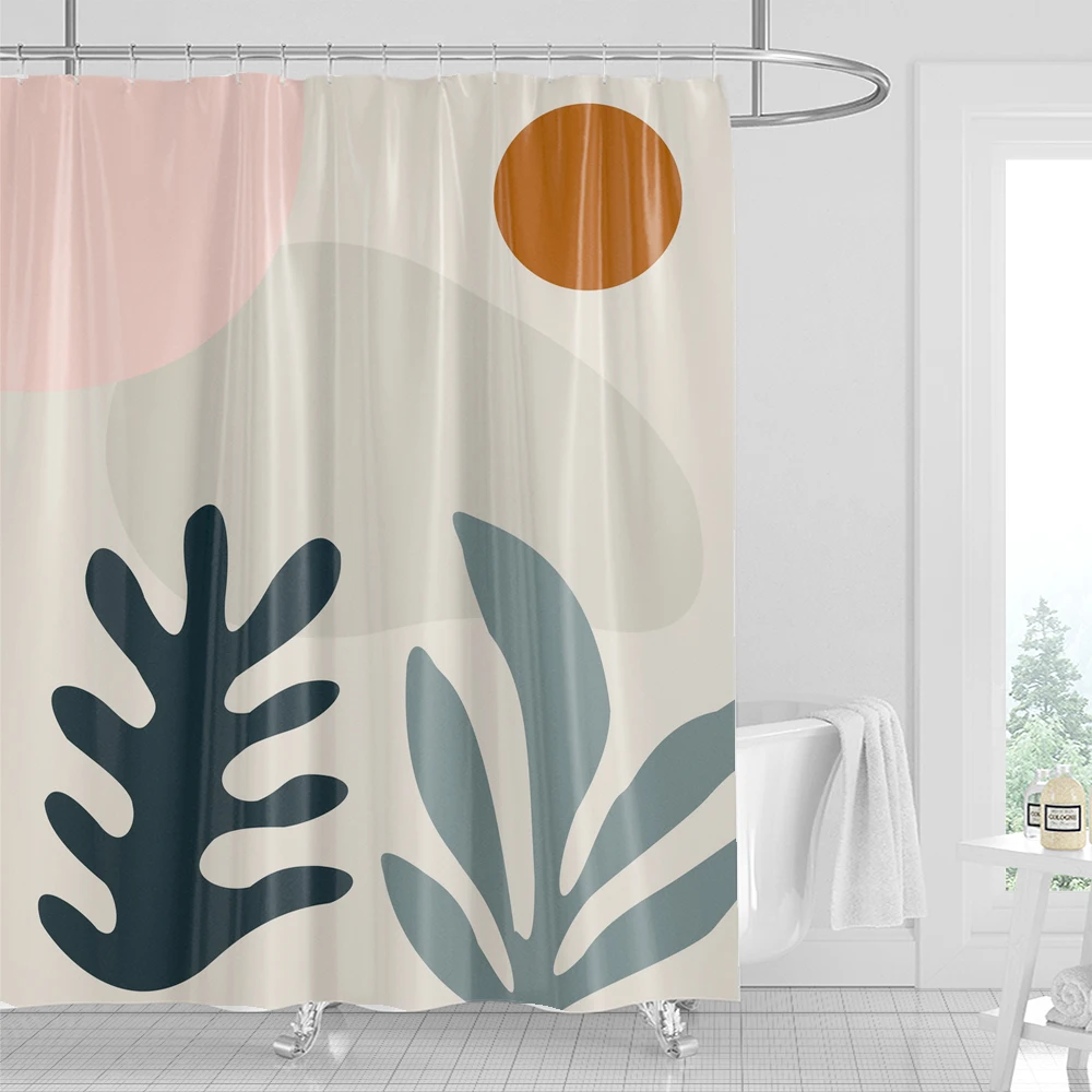 

1PC Art Flowers Shower Curtain with Hooks - Modern Abstract Floral Design Bath Curtains , Chic Bathroom Decoration Curtain