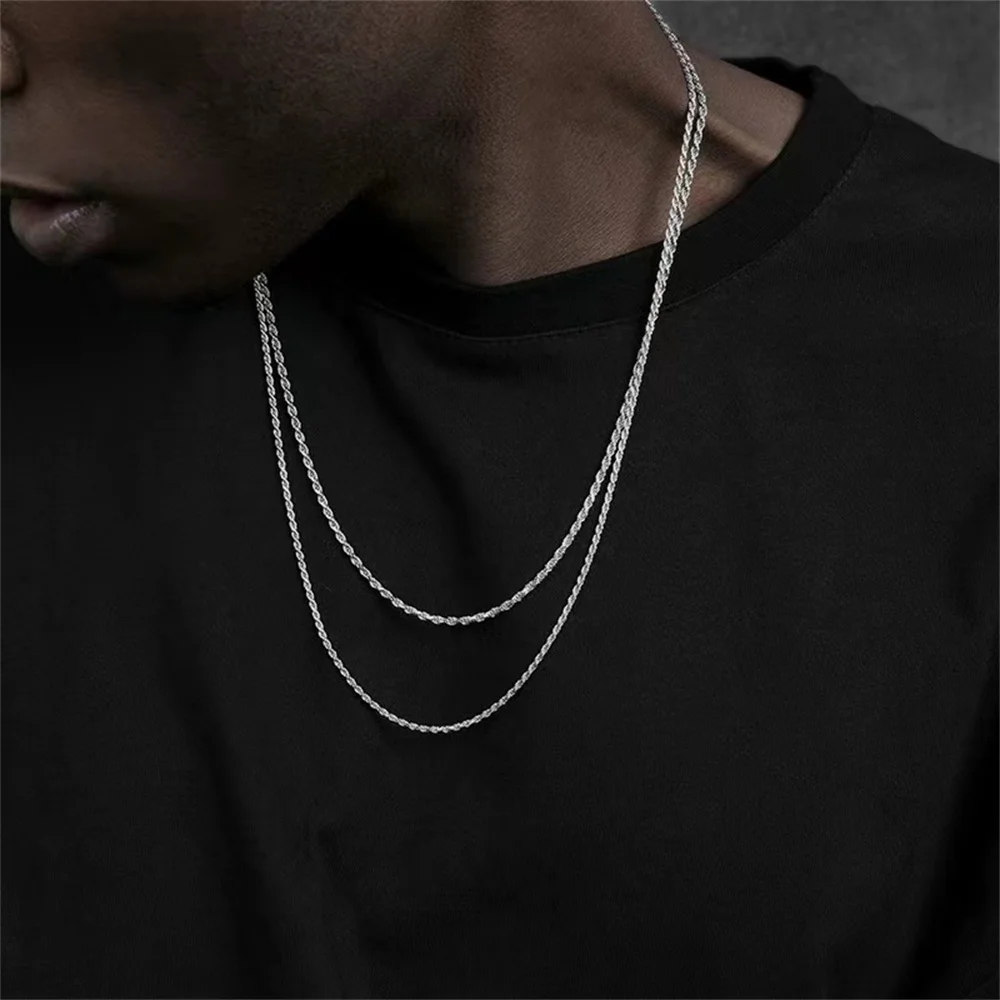 3mm Stainless Steel Men Necklace Hip Hop Silver Color Titanium Steel Twists Chain Necklace Rock Men Jewelry Trendy Accessories