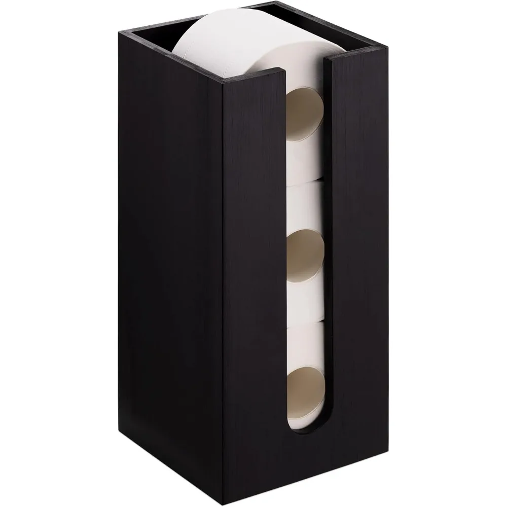 

Modern Bamboo Toilet Paper Stand - Freestanding 3-Roll Organizer with Real Bamboo, Black
