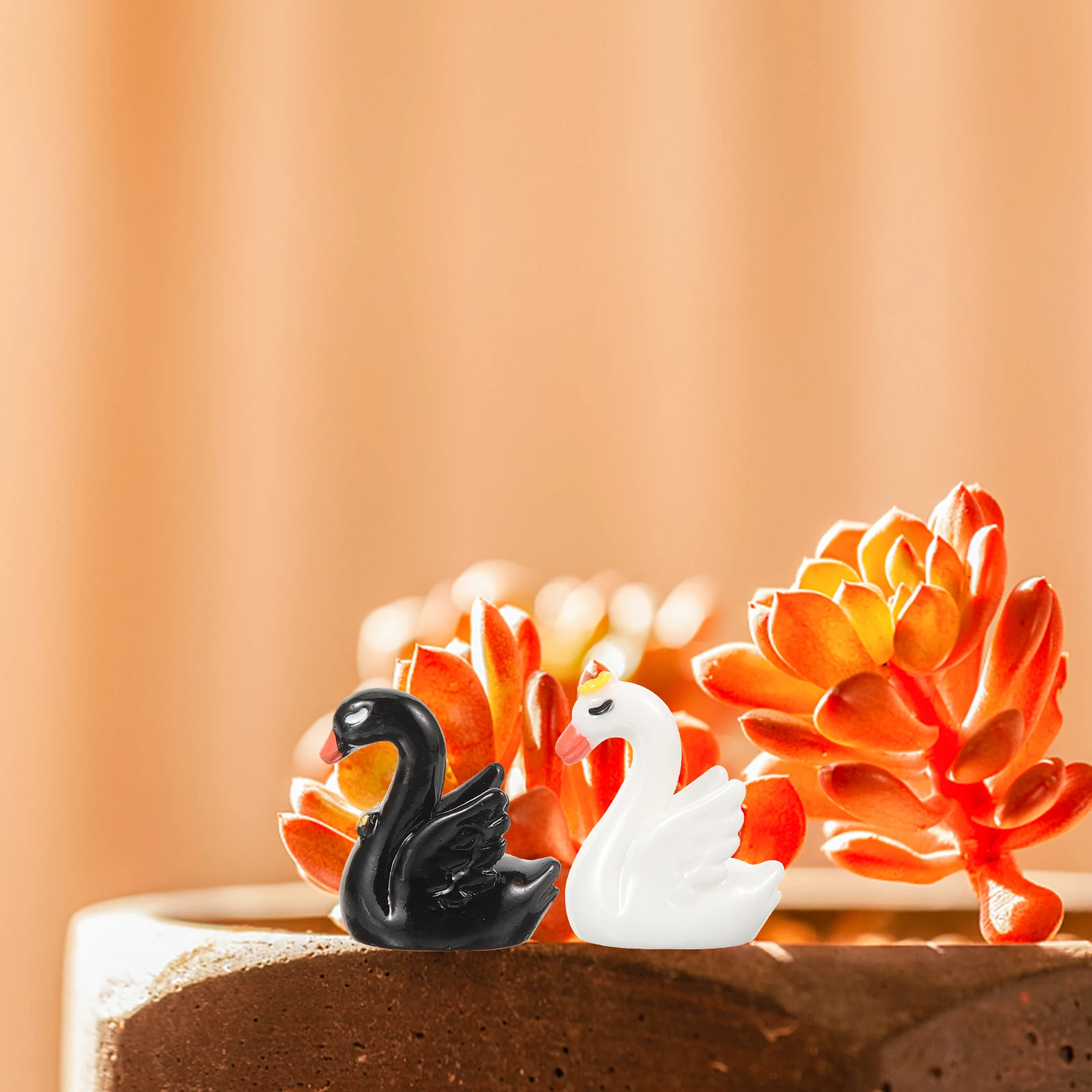 

2Pcs Mini Black White Swan Decor Garden Landscape Ornaments Resin Statue Bonsai House Accessories Sunproof