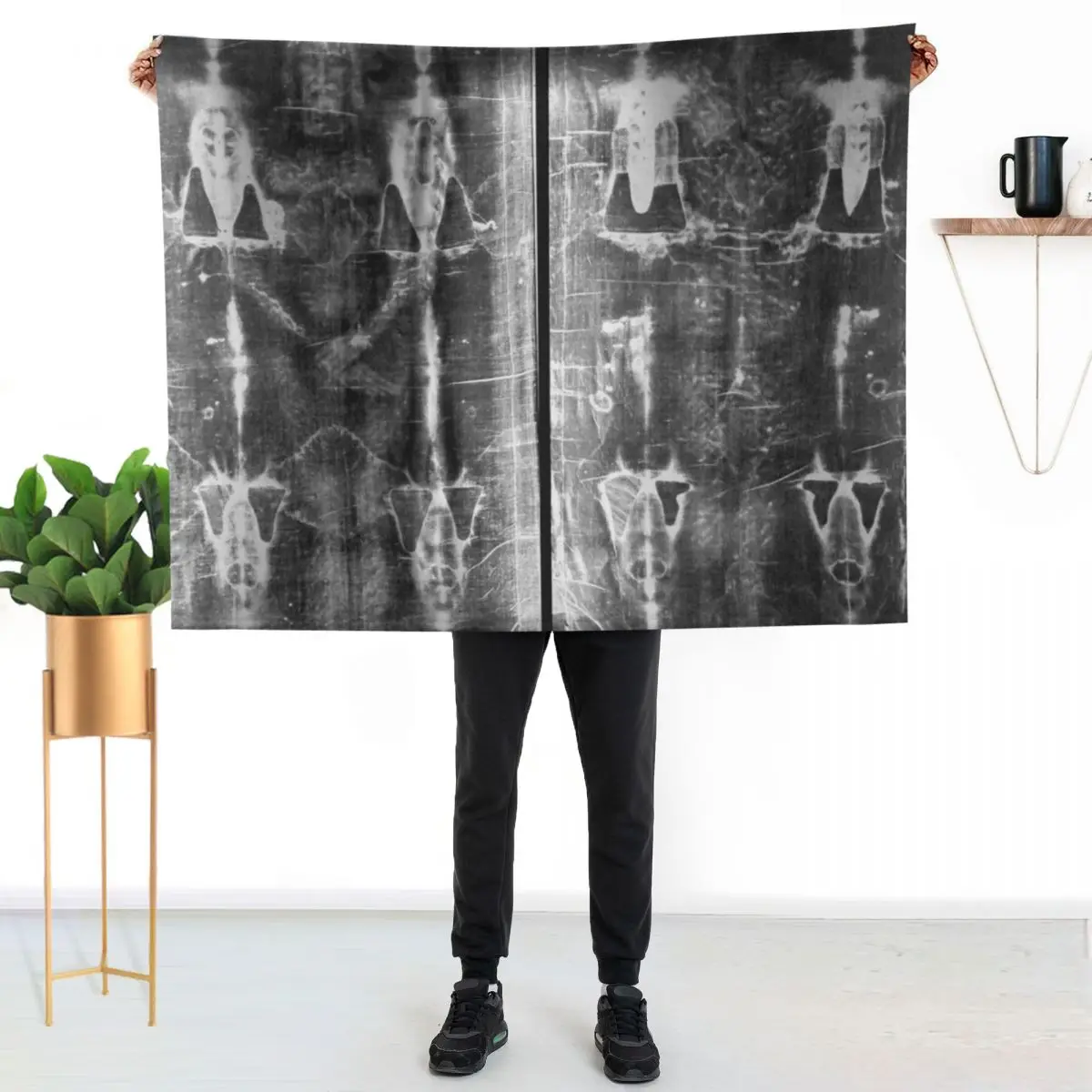 

Easter: Full length negatives of the Holy Shroud of Turin Throw Blanket Lightweight Cozy Blanket for Bed Sofa