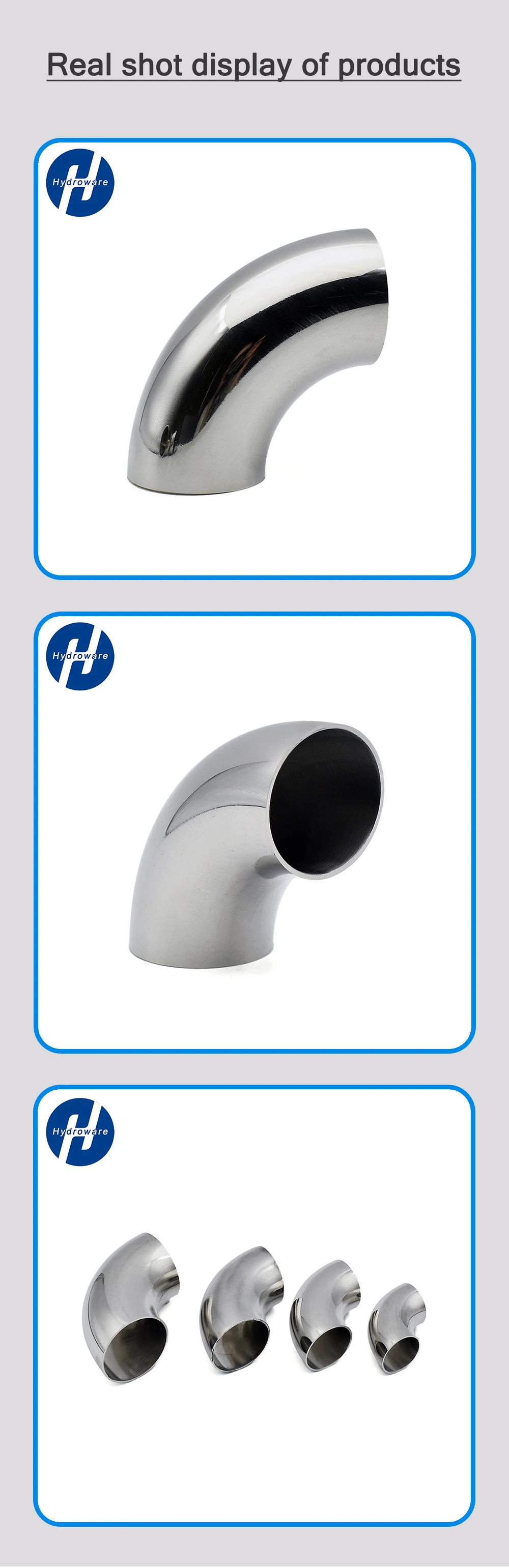 90 ° Sanitär-Schweißbogen SUS304/316 Edelstahl Lebensmittelqualität Spiegelpoliert Rohrverschraubung 19-102mm für Molkerei Brauerei Getränkeindustrie – Detail 3