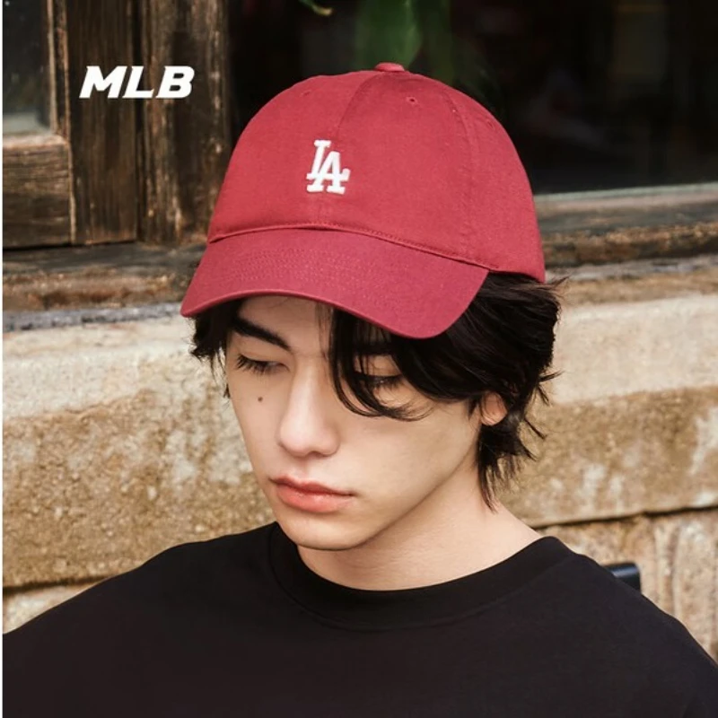 قبعة MLB للحماية من الشمس منقار البط قبعة بيسبول LA عصرية باللون الأحمر الخمري