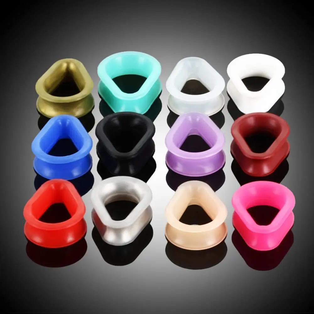 1 Pairs Black White Flexible Soft Silicone Hollow Teardrop Shape Ear Stretcher Plugs Gauges Tunnel Expanders Piercing Kit