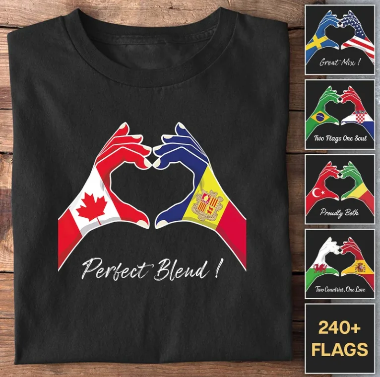 Heart of Two Hands Customizable Flag Text T-Shirt Women Men Dual National Personalized T-shirt Design Tour Country Flag Tees
