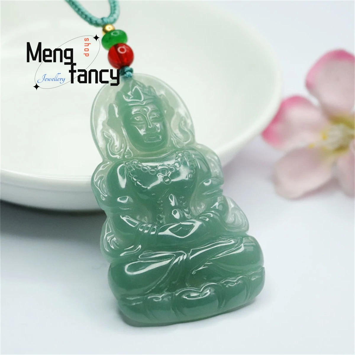 Natural Jadeite Ice Blue Water Tara Guanyin Pendant Simple Generous Personality Versatile Retro Charm Fashion Men Women Jewelry