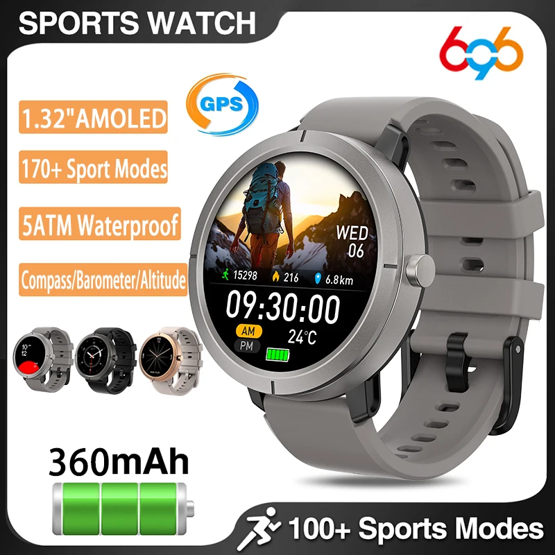 

Смарт-часы AMOLED HD с GPS, отслеживанием здоровья и сна, компасом, водонепроницаемостью 5ATM, Bluetooth-вызовами для мужчин и женщин