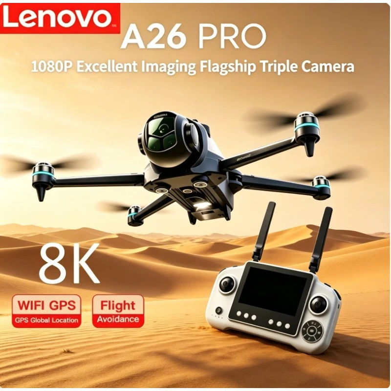 

Lenovo A26 Pro Foldable RC Quadcopter Drone Obstacle Avoidance, Lenovo A26 Pro 4K HD Drone, FPV Brushless Motor Triple Camera