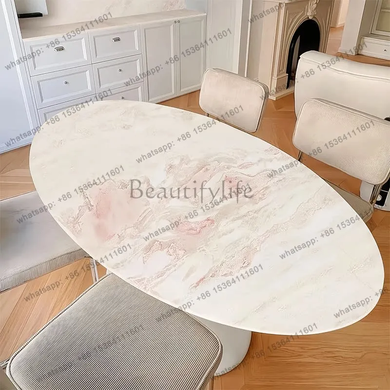 

Розовый роскошный обеденный стол из камня, овальный, в стиле французского кремового цвета, с узором в виде розы и радуги, мраморный стол для виллы