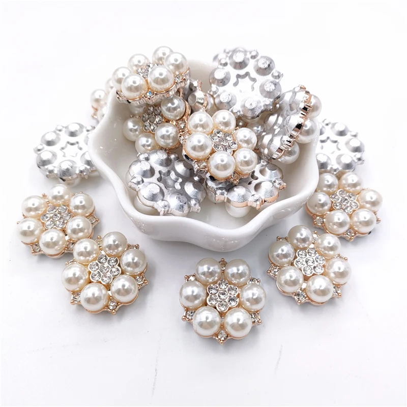 20Pcs 2.5CM Pearl Bead Flower Applique For DIY Baby Hair Clip Hat Headwear Crafts Patches Decor Ornament Clothing Accessories