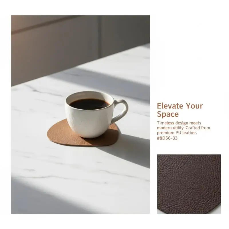 Round Faux Leather Table Placemats And Coasters Set  Water Resitant Washable For Dinner Party Home Office Decor