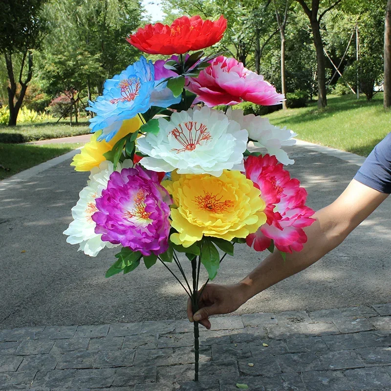 80cm Peony Bouquet Artificial Flower Gift for Cemetery Outdoor Home Garden Decoration Eid Decoration Worship Goods Bouquet