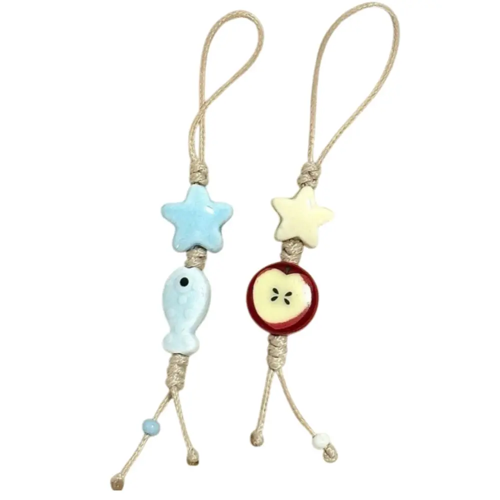 Ceramic Beaded Star Flower Phone Charm Pastel Colors Pendant Keychain Mobile Phone Strap Anti Loss Kawaii Phone Lanyard