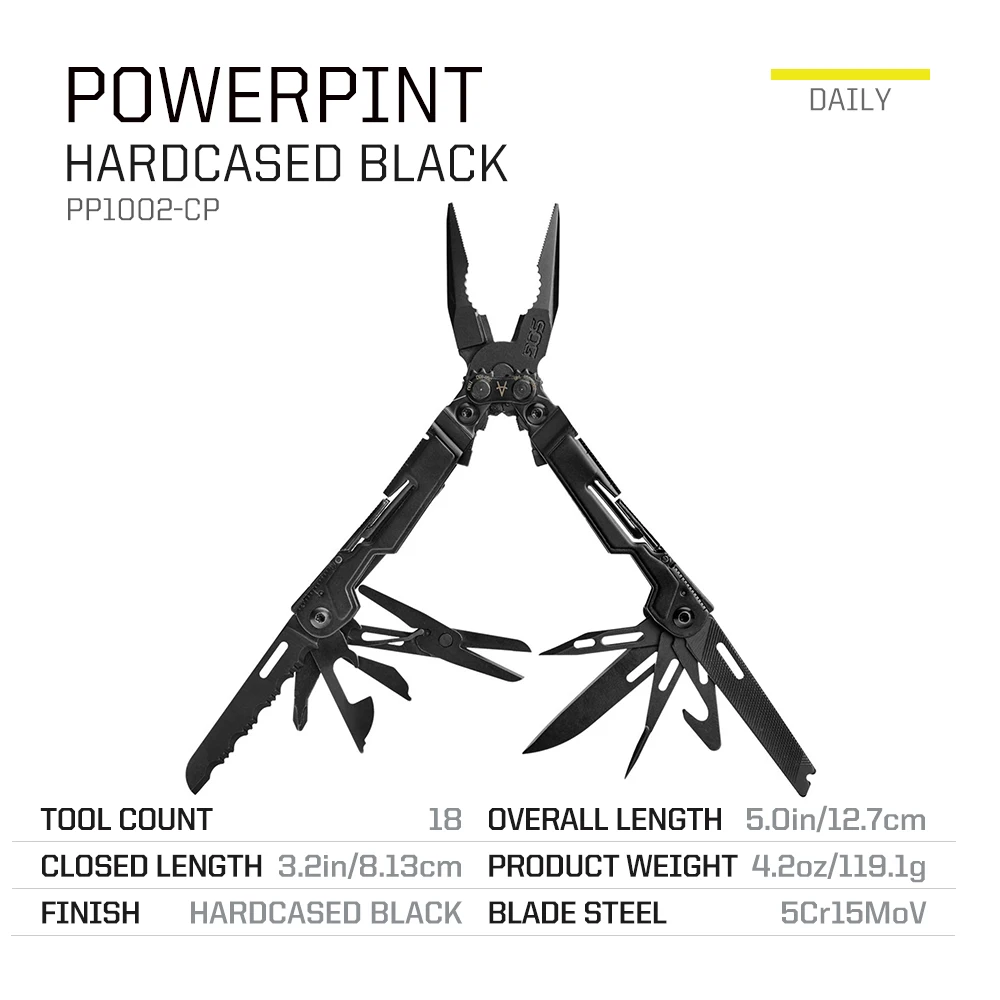 SOG 18 in 1 PowerPint Mini Multi-tool Stainless Steel Pocket EDC Multifunctional Pliers with Folding Knife Screwdrivers Scissors For Survival Fishing Hiking Cycling Travel DIY Home Emergency Repair Portable Camping Tools and Safety Equipment Gift For Men view 3