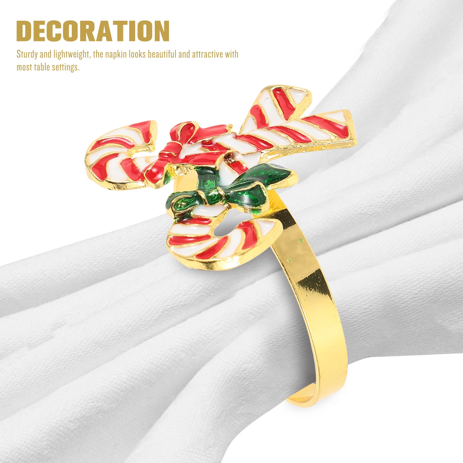 

4Pcs Xmas Napkin Rings Cane Shaped Elegant Table Decors Sturdy Lightweight Festive Atmosphere Christmas Napkin Rings