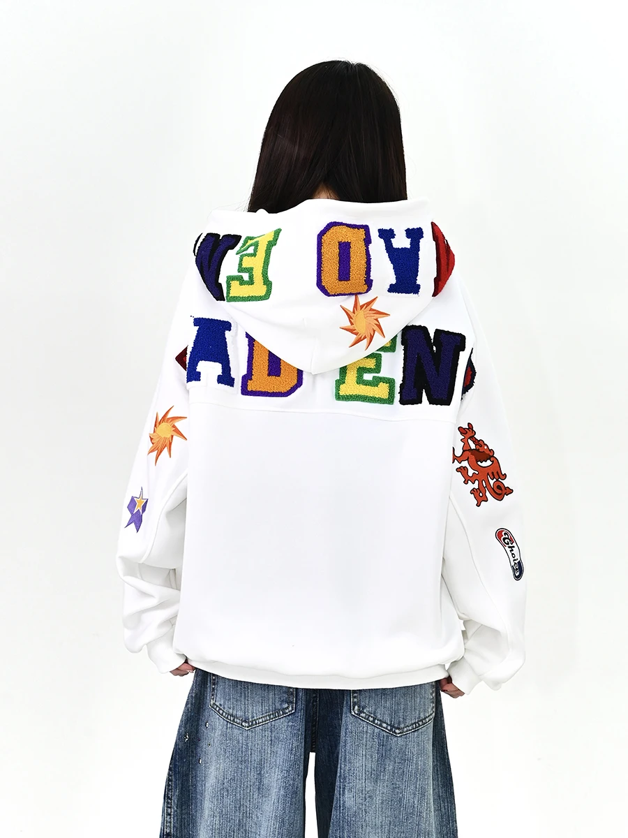 

Новая женская свободная толстовка-кардиган с вышивкой букв, в стиле бойфренд, модная верхняя одежда, весна 2026, удобная повседневная куртка