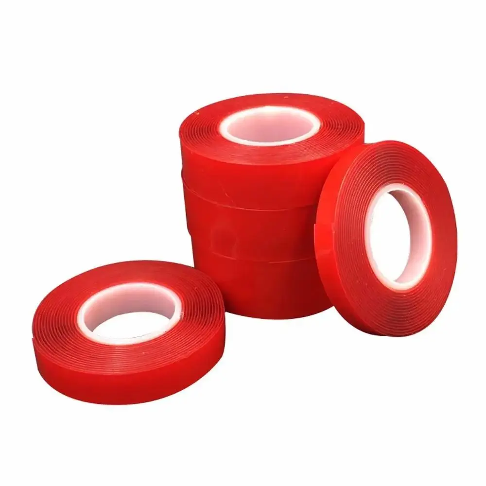 3Meters/Roll PET Red Film Double Sided Tape Strong Self Adhesive No Trace Sticker Tape Clear Acrylic Fixed Pasted Tapes