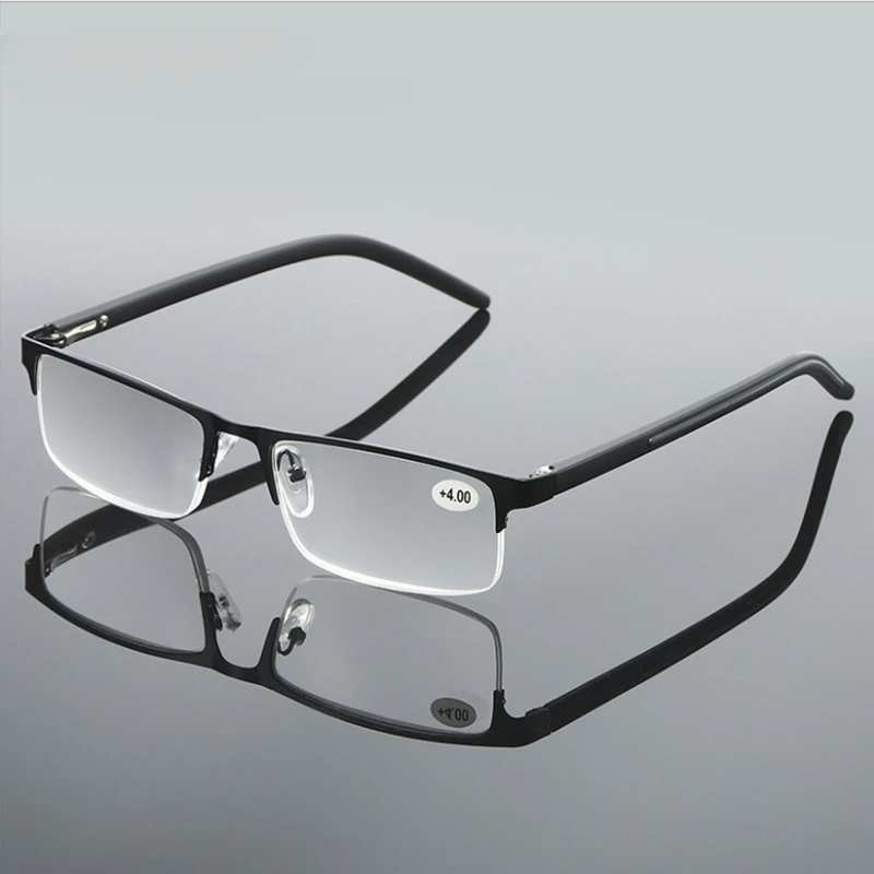 

2023 Half Frame Reading Glasses Men Business Semi-rimless Metal Optical Eyeglasses Presbyopia Eyewear +1.0 1.5 2.0 2.5 3.0