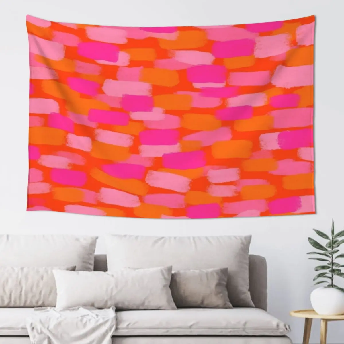 Abstract, Pink and Orange, Paint Brush Effect Tapestry Decoration Room Home Decorations Wall Hanging Decor Tapestry