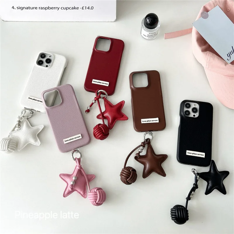 

INSChanel Style Five-Pointed Star Ball Pendant Phone Case Compatible with Apple16/15PROCartoon leather case14/13