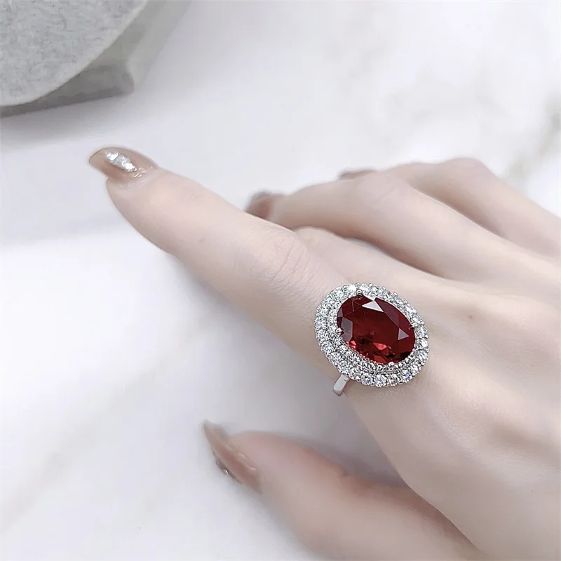 Luxury 925 Silver Red Zircon Geometry Necklace Earrings Ring 3 Pieces Set Banquet Wedding Anniversary Gift Women\'s Jewelry Set