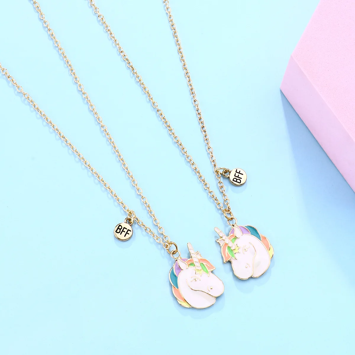 Customize BFF Unicorn Colorful Paint And Lucency Glitter Best Friend Necklaces For 2 Forever Couple Unicorn Pendant Necklace