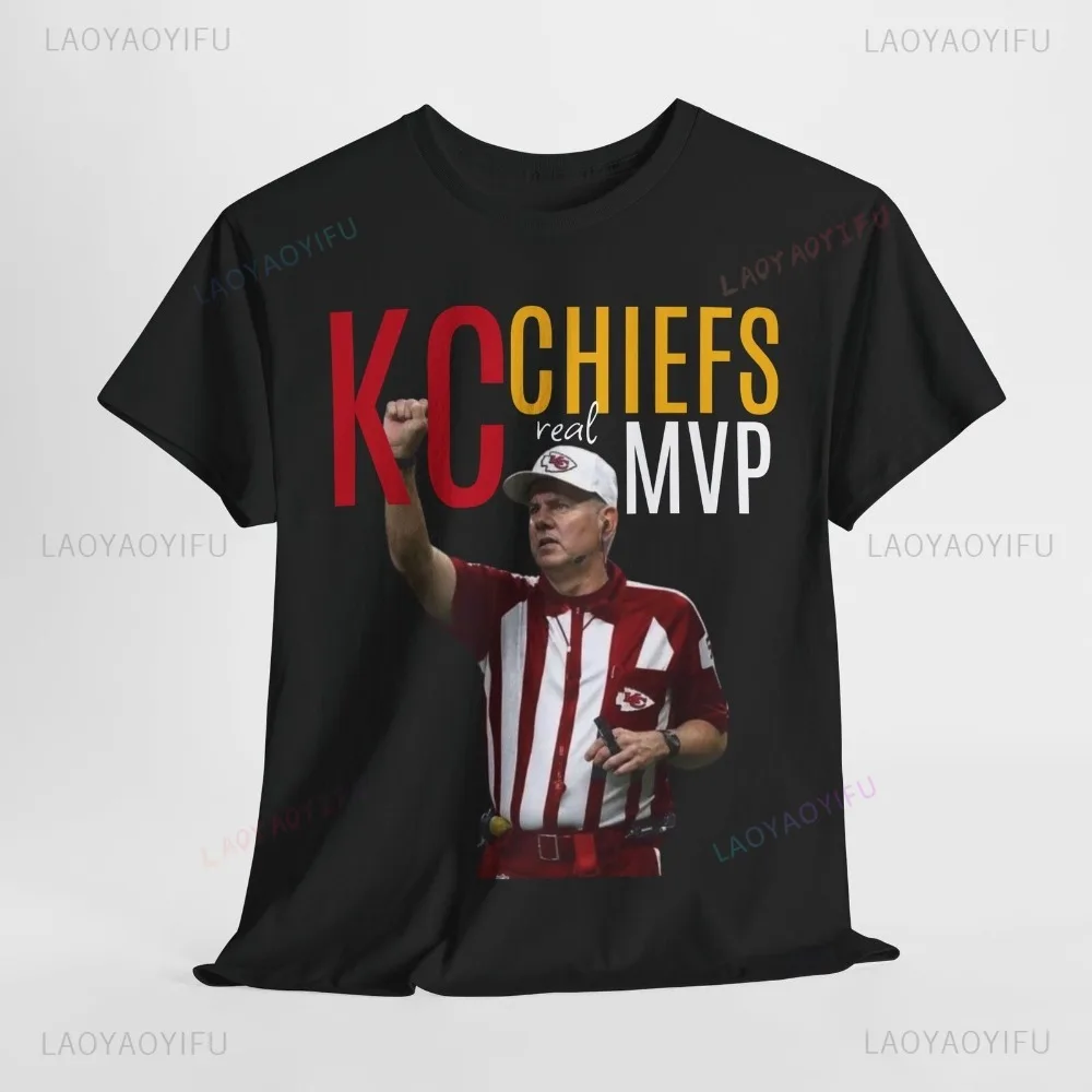 Kansas City Chiefs Ref Real MVP Printed Cotton Tees Fashion Casual Streetwear Hip-hop Hipster Loose O-neck Hot Sale Tops Tshirt