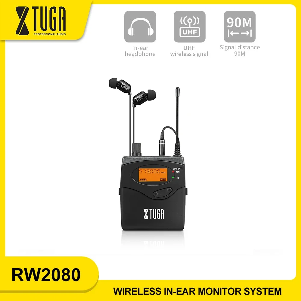 XTUGA RW2080 Metal Dual Channels Transmitter Professional Wireless In Ear Monitoring System For Stage Performances Small Concert