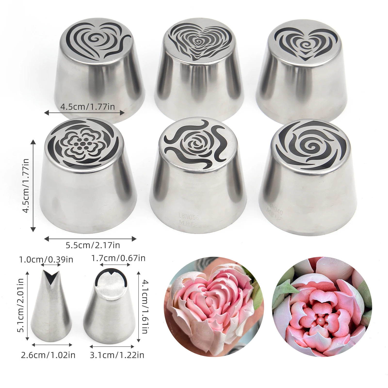 New 6Pcs Extra Large Size Russian Flower Icing Tips Set with Leaf Icing Nozzles Baking Tools for Cake Decoration HBLBNOSET16