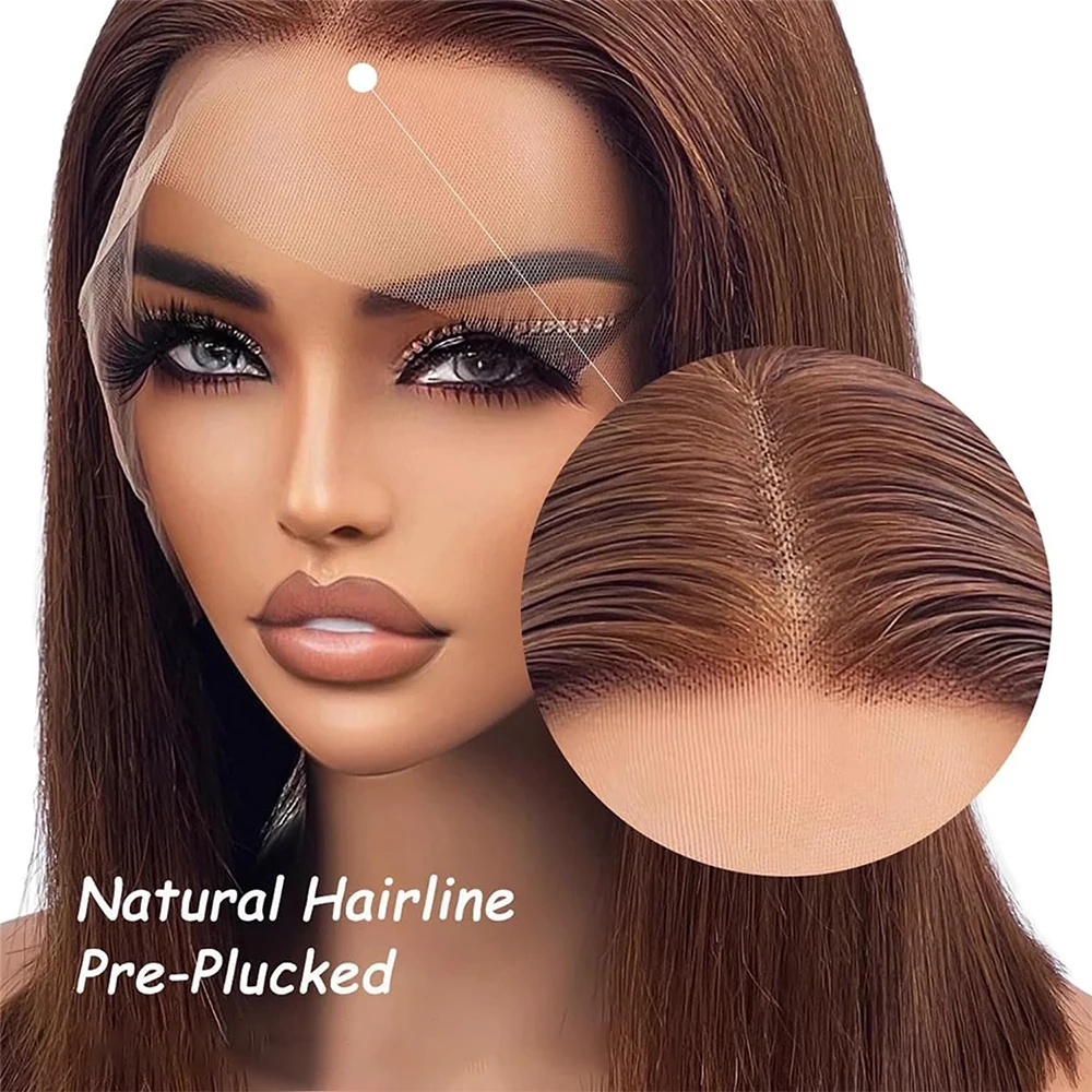 الشوكولاته البني 300 الكثافة 2X6 HD الدانتيل الجبهة خصلات الشعر المستعار الإنسان مزدوجة تعادل قصيرة بوب 5X5 13x4 الدانتيل الباروكات أمامي الشعر البشري #2