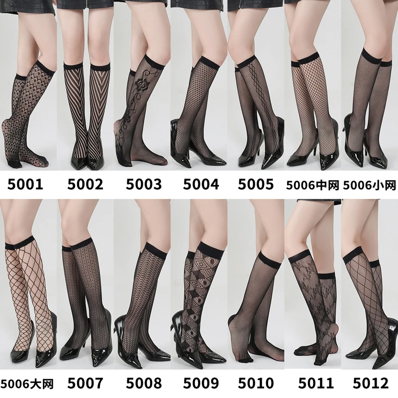 Women Sexy Mesh Black Print Stockings Knee High Socks Soft Nylon Elastic Fishnet Girls Cute Fashion Long Leg Socks