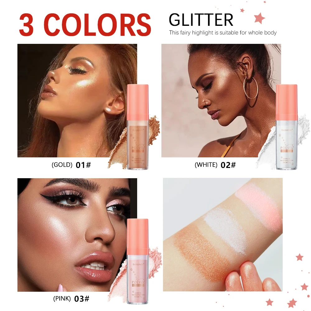 3 Farben Glitzer Puder Text marker Make-up Körper hellt das natürliche Gesicht Rouge Fee Highlight Klopfen Puder