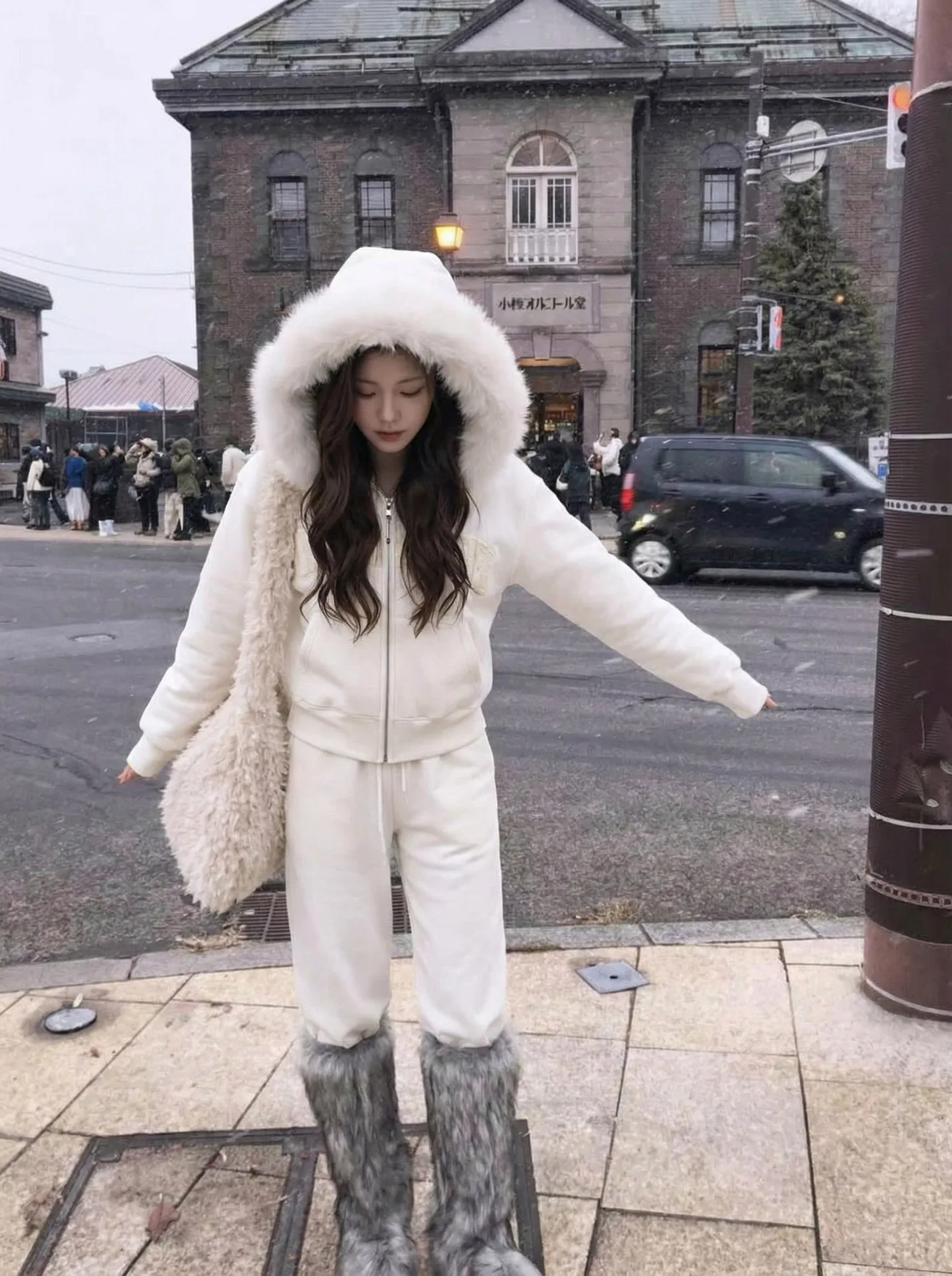 

Winter Casual Fashion Women's Zipper Collar Sweatshirt Jacket High Waist Long Pants Two-Piece Set Letter Pattern Coat Pants