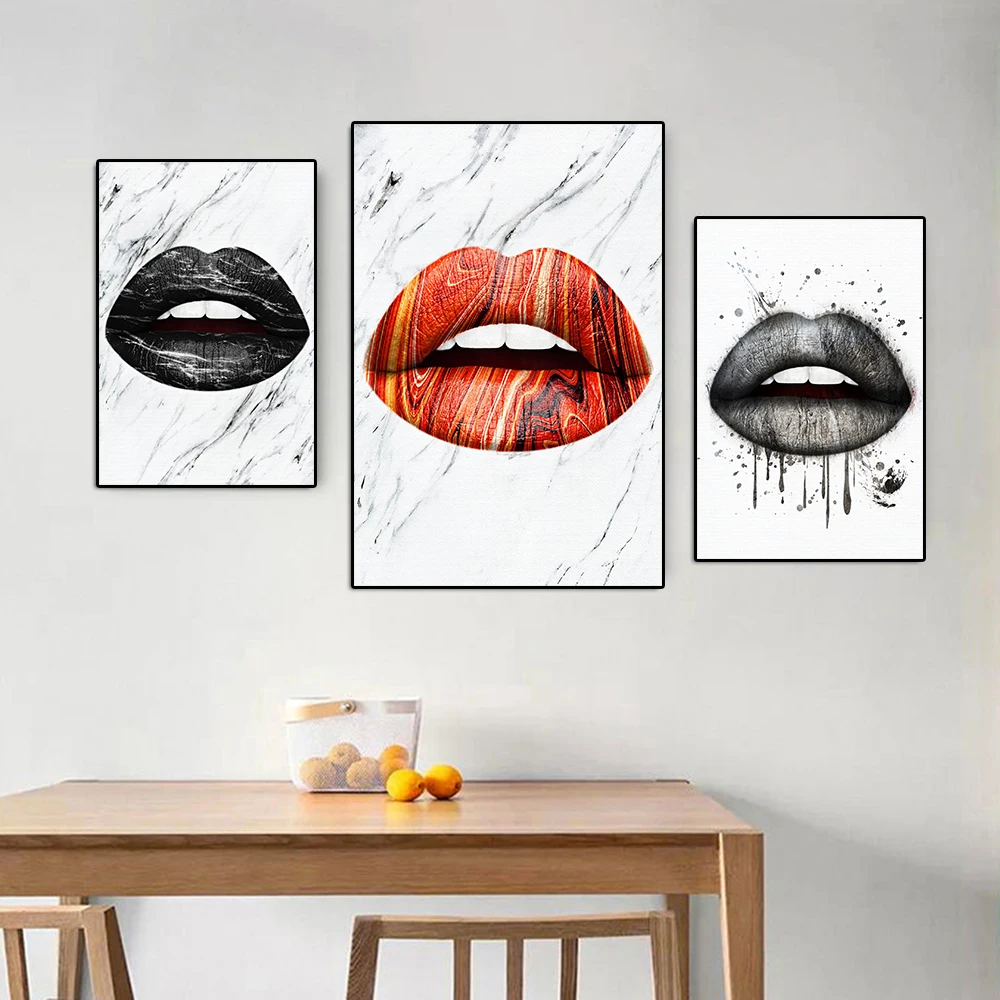 Modern Street Graffiti Lips Canvas Painting Abstract Retro Mouth Poster Print Nordic Style Wall Art Mural Living Room Home Decor