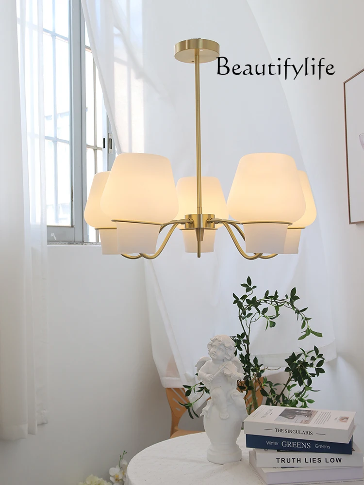 American retro living room chandelier frosted white glass lampshade creative French study bedroom dining room