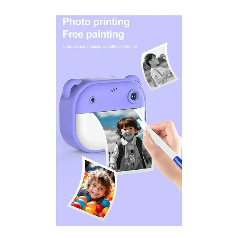HD Printing Camera Cartoon Mini Dual Camera One-Buttonh Printing Camera With 2 Rolls Of Printing Paper B-A20R