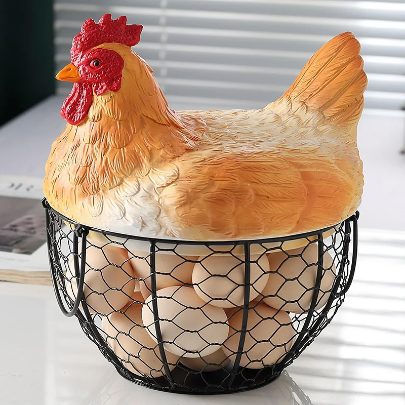 Creative Chicken Design Egg Basket Kitchen Decorative Item Fruit And Snack Storage Iron Art Home Use Egg Basket