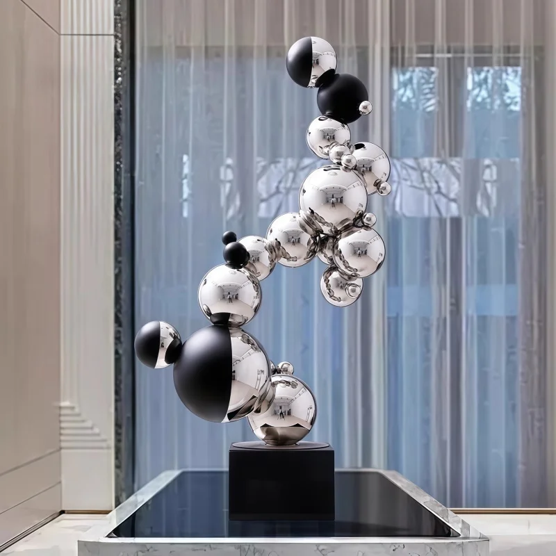 

Stainless steel combination ball sculpture is a high-end decorative item for villas hotel lobbies shops living rooms dining room