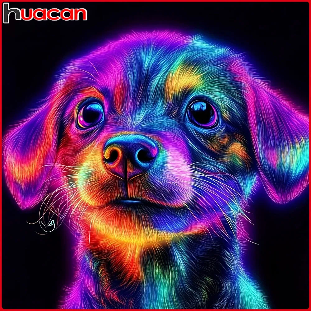 Huacan Full Square Round Diamond Painting Colourful Dog Diamond Embroidery Animal Complete Kit Picture Of Rhinestones