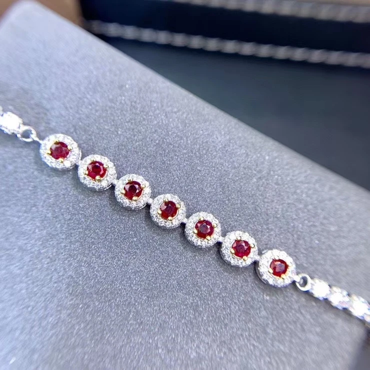 Natural New Burned Ruby Gemstone Luxurious Bracelet 925 Sterling Silver Red Stone Bangle for Women Fine Wedding Jewelry