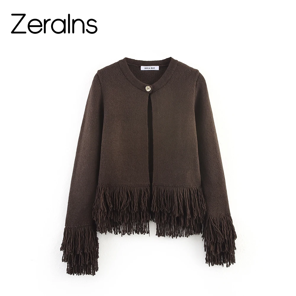 

ZERAINS Women's clothing new autumn 2025 European and American fashion simple daily tassel button knit jacket