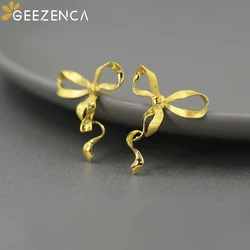 GEEZENCA 925 Sterling Silver 3D Bowknot Earrings For Women Original Design French Chic Dancing Silk Ribbon Earring 2023 New Gift