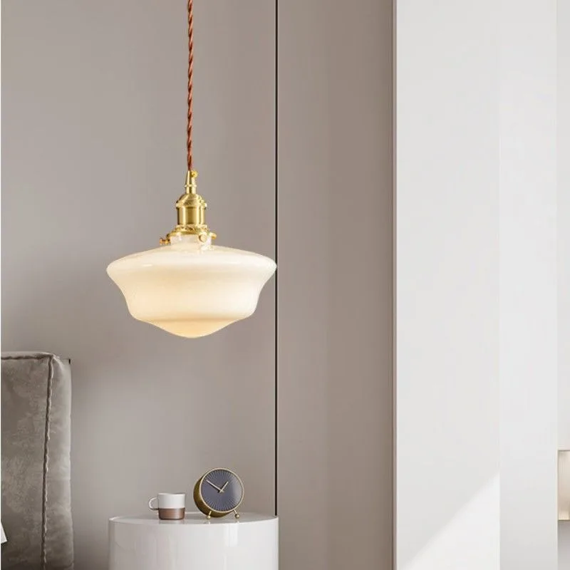 

All-copper Retro Milk White Glass Chandelier Dining Room Bedside Cream Medieval Simple Homestay Decorative Lamp