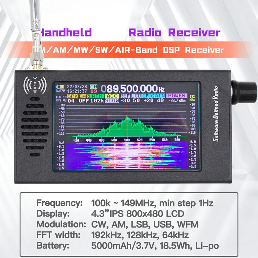 forDSP Shortwave Receiver with TCXO 26MHz 0.5ppm Reference Oscillator FFT Real Time Spectrum 192kHz Bandwidth USB C