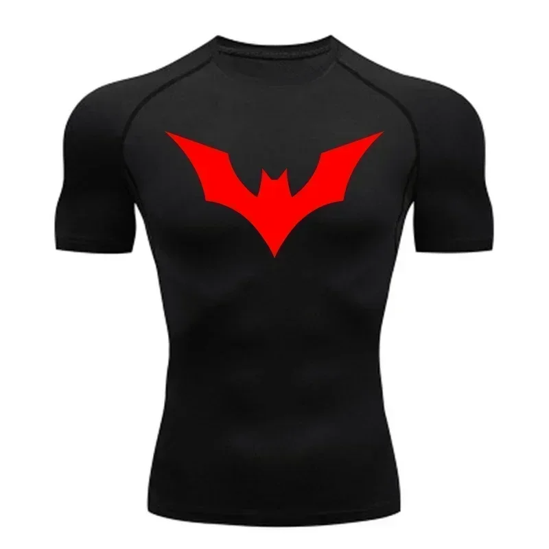 Trainings- und Übungs-Schnelltrocknendes, atmungsaktives Kurzarm-T-Shirt für Herren, Kompressionsshirt für Fitnessstudio, Superhelden, Sport-Lauf-T-Shirt