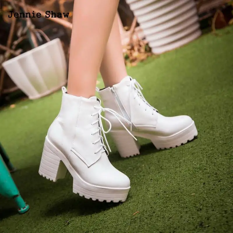 Boots Women High Heels Casual Lace Up Back Cosplay  Boots White Shoes Platform