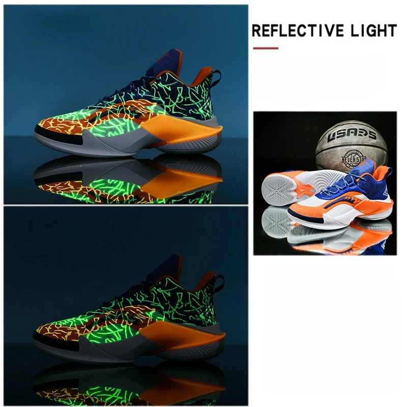 High-quality Men\'s Basketball Shoes Women Reflective Basketball Sneakers Men Outdoor Rubber Anti Slip Sports Training Shoes Male