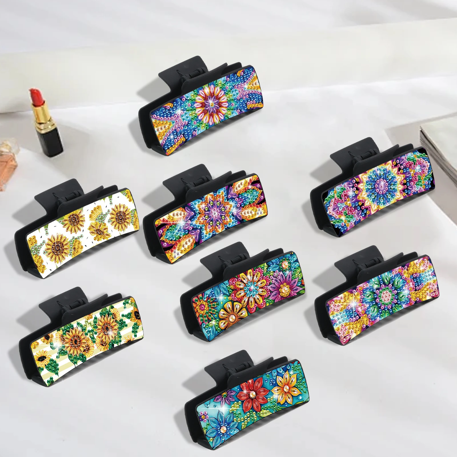 Kits de pinzas para el pelo con pintura de diamante para adultos, diseño Simple, arte de diamante, forma especial, artesanía de diamantes, regalo con pinza para el pelo, 2 uds.