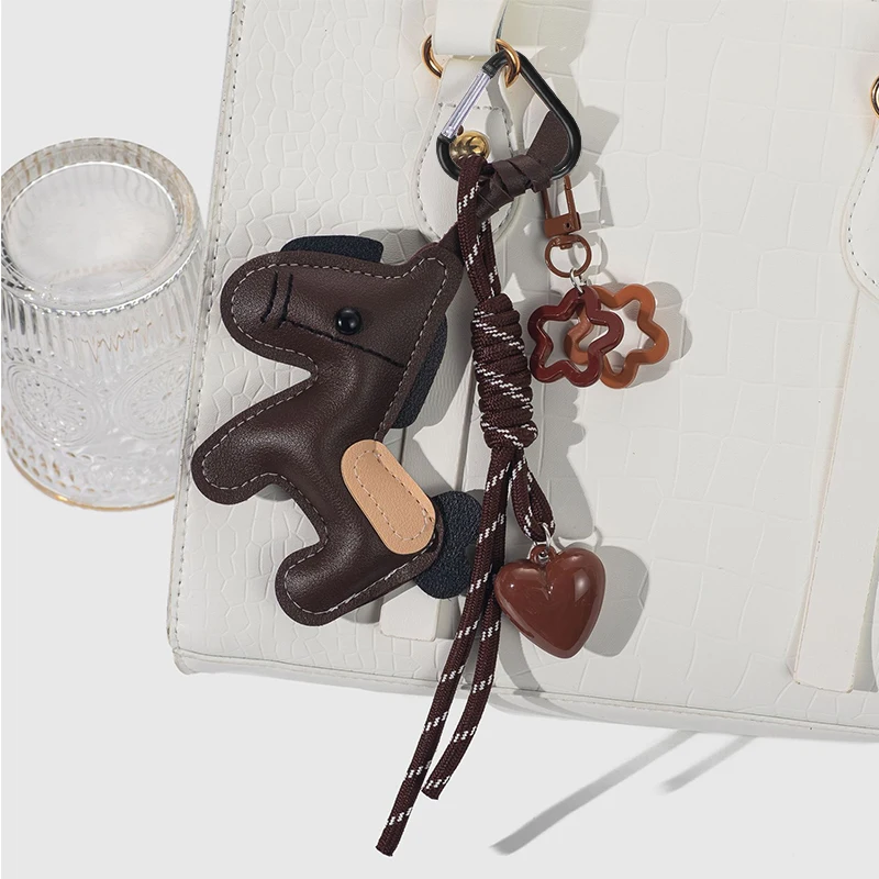 Llavero de Poni de Cuero PU con Diseño Ligero, Colgante de Poni de Cuero con Diseño de Dibujos Animados, Cuerda para Colgar, Colgante de Caballo Estilo Vintage para Bolso